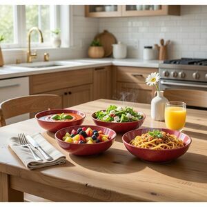 Tommy Bahama Melamine Red Salad Pasta Soup Bowls 7” Round Set of 4